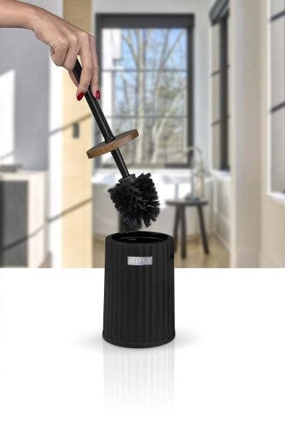 Okyanus Home Coliseum Siyah Ahşap Desenli WC Fırçalık