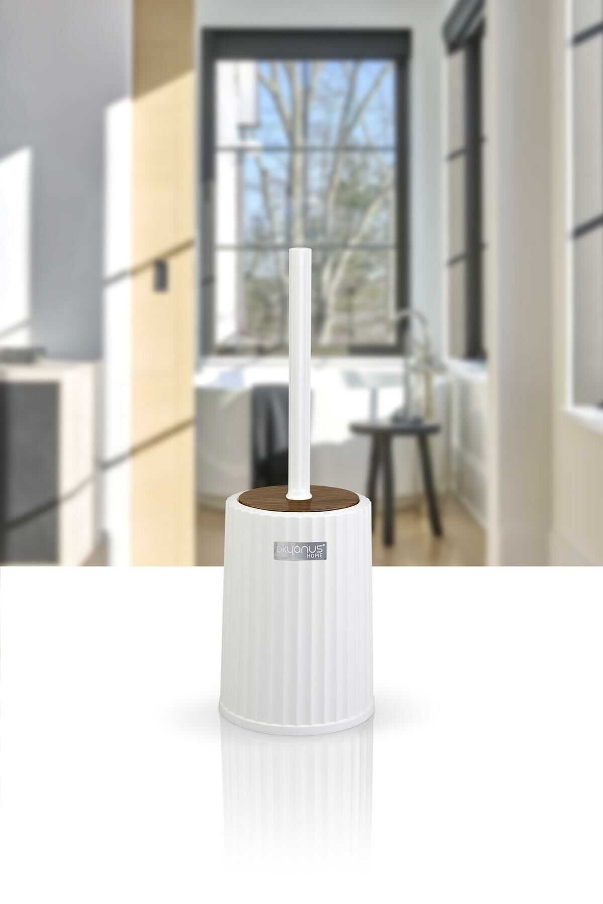 Okyanus Home Coliseum Beyaz Ahşap Desenli WC Fırçalık