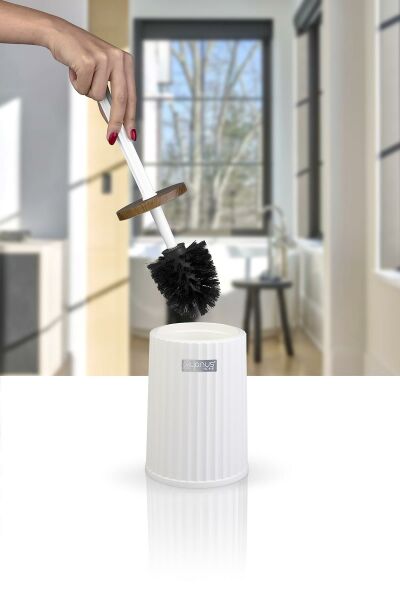 Okyanus Home Coliseum Beyaz Ahşap Desenli WC Fırçalık