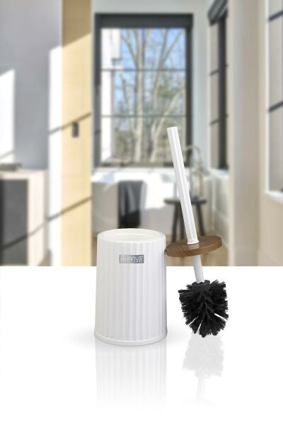 Okyanus Home Coliseum Beyaz Ahşap Desenli WC Fırçalık