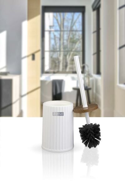 Okyanus Home Coliseum Beyaz Ahşap Desenli WC Fırçalık