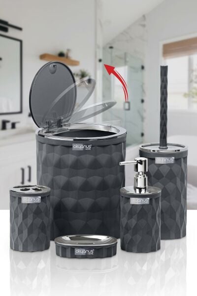 Okyanus Home Diamond Antrasit Kromlu Click Kapak 5'li Banyo Seti