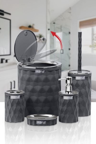 Okyanus Home Diamond Antrasit Kromlu Click Kapak 5'li Banyo Seti
