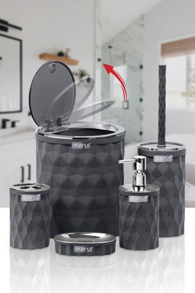 Okyanus Home Diamond Antrasit Kromlu Click Kapak 5'li Banyo Seti
