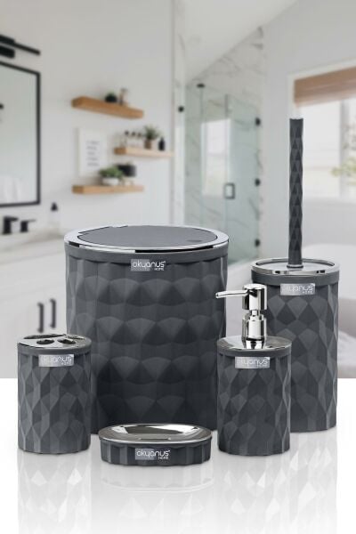 Okyanus Home Diamond Antrasit Kromlu Click Kapak 5'li Banyo Seti