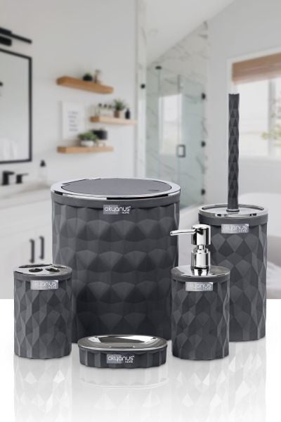 Okyanus Home Diamond Antrasit Kromlu Click Kapak 5'li Banyo Seti