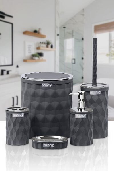 Okyanus Home Diamond Antrasit Kromlu Click Kapak 5'li Banyo Seti