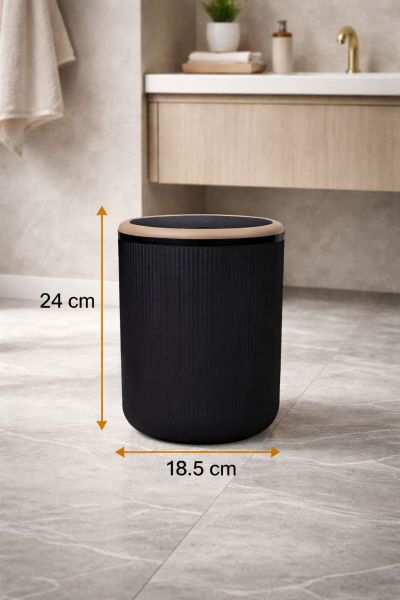 Okyanus Home Linea Due Siyah Çizgili Yuvarlak Çöp Kovası