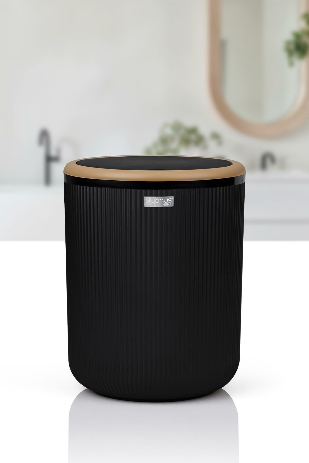 Okyanus Home Linea Due Siyah Çizgili Yuvarlak Çöp Kovası