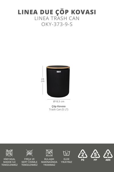 Okyanus Home Linea Due Siyah Çizgili Yuvarlak Çöp Kovası
