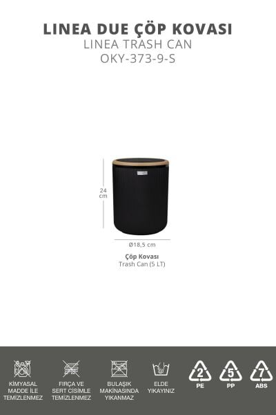 Okyanus Home Linea Due Siyah Çizgili Yuvarlak Çöp Kovası