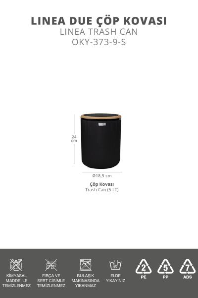 Okyanus Home Linea Due Siyah Çizgili Yuvarlak Çöp Kovası