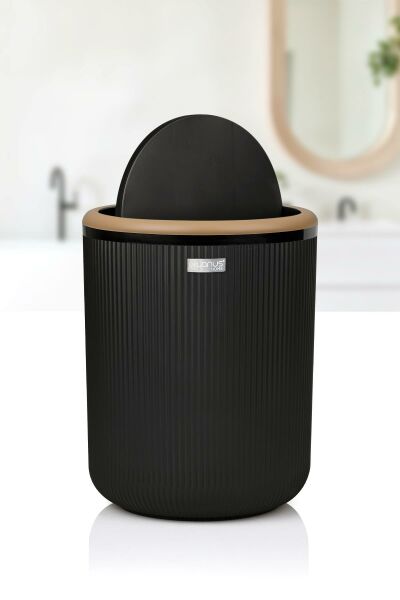 Okyanus Home Linea Due Siyah Çizgili Yuvarlak Çöp Kovası