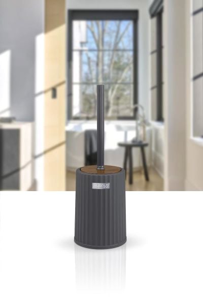 Okyanus Home Coliseum Antrasit Ahşap Desenli WC Fırçalık