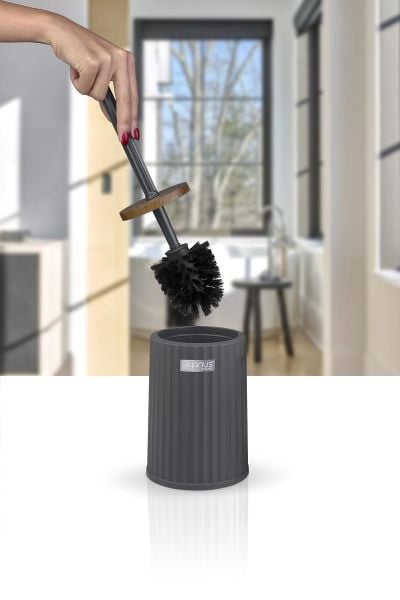 Okyanus Home Coliseum Antrasit Ahşap Desenli WC Fırçalık