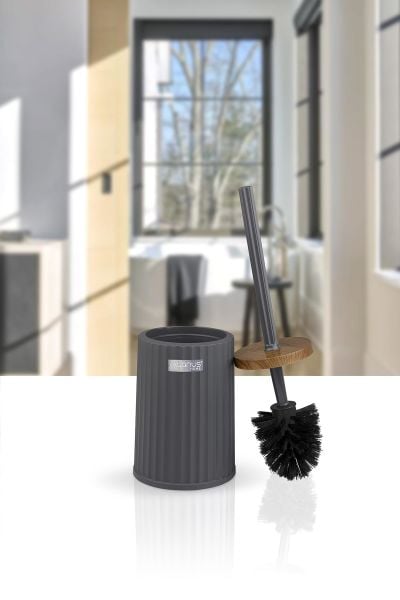 Okyanus Home Coliseum Antrasit Ahşap Desenli WC Fırçalık