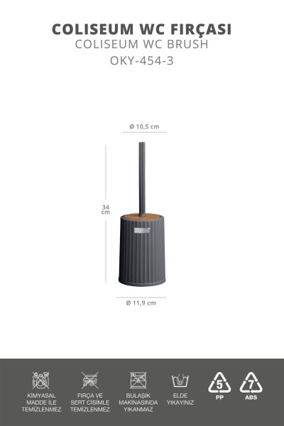 Okyanus Home Coliseum Antrasit Ahşap Desenli WC Fırçalık