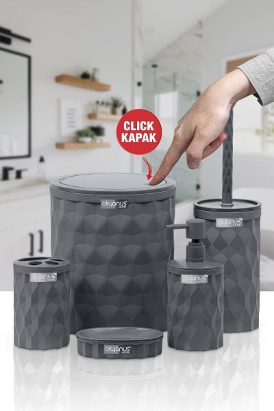 Okyanus Home Diamond Antrasit Click Kapak 5'li Banyo Seti