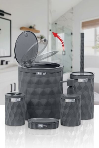 Okyanus Home Diamond Antrasit Click Kapak 5'li Banyo Seti