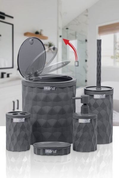 Okyanus Home Diamond Antrasit Click Kapak 5'li Banyo Seti