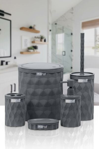 Okyanus Home Diamond Antrasit Click Kapak 5'li Banyo Seti