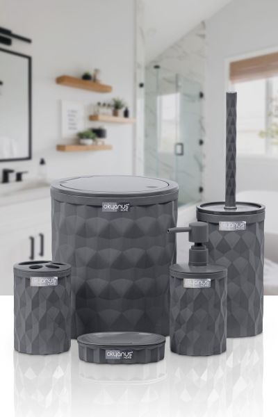 Okyanus Home Diamond Antrasit Click Kapak 5'li Banyo Seti