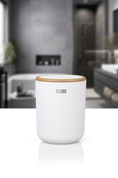 Okyanus Home Linea Due Beyaz Çizgili Yuvarlak Çöp Kovası