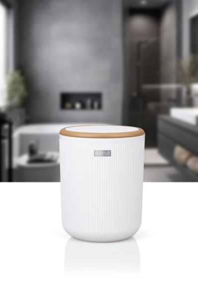 Okyanus Home Linea Due Kırık Beyaz Çizgili Yuvarlak Çöp Kovası