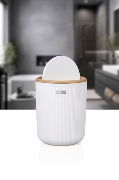 Okyanus Home Linea Due Kırık Beyaz Çizgili Yuvarlak Çöp Kovası