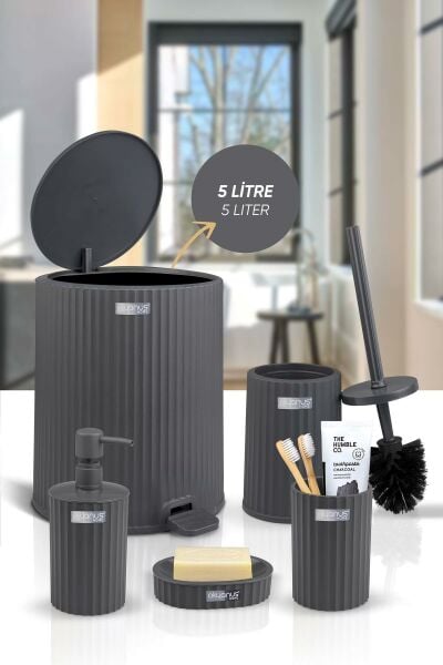 Okyanus Home Coliseum Antrasit İç Kovalı Pedallı 5'li Banyo Seti