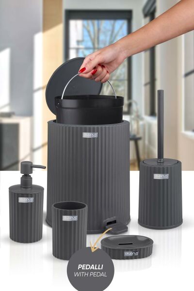 Okyanus Home Coliseum Antrasit İç Kovalı Pedallı 5'li Banyo Seti