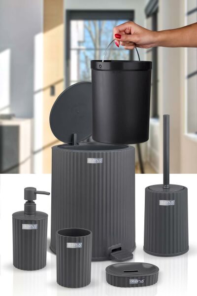 Okyanus Home Coliseum Antrasit İç Kovalı Pedallı 5'li Banyo Seti