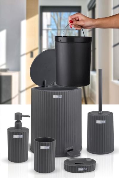 Okyanus Home Coliseum Antrasit İç Kovalı Pedallı 5'li Banyo Seti