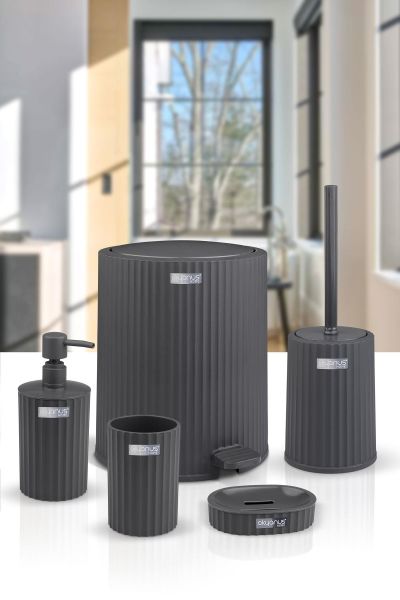 Okyanus Home Coliseum Antrasit İç Kovalı Pedallı 5'li Banyo Seti