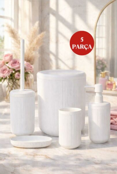 Okyanus Home Linea Beyaz Çizgili Yuvarlak Banyo Seti