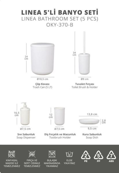 Okyanus Home Linea Beyaz Çizgili Yuvarlak Banyo Seti