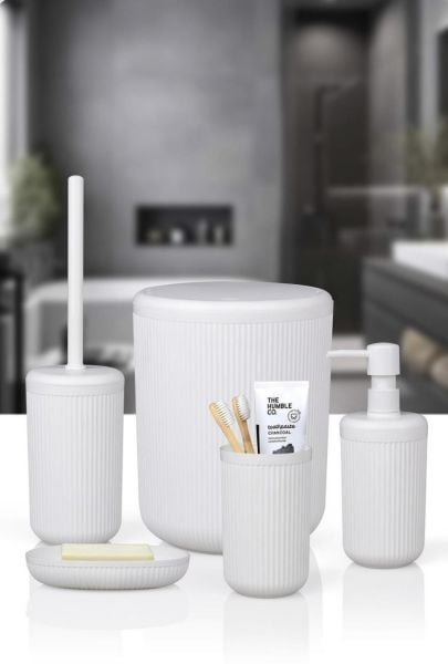 Okyanus Home Linea Beyaz Çizgili Yuvarlak Banyo Seti