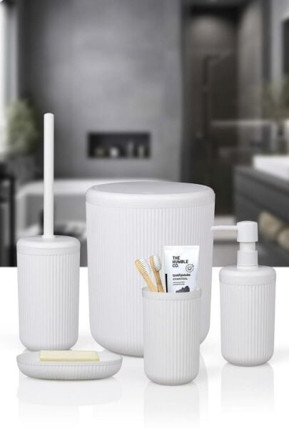 Okyanus Home Linea Beyaz Çizgili Yuvarlak Banyo Seti