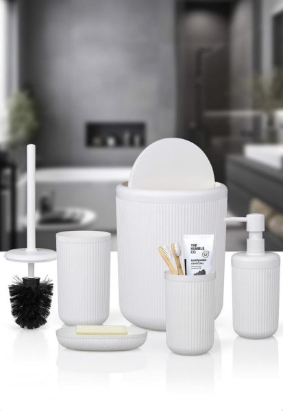 Okyanus Home Linea Beyaz Çizgili Yuvarlak Banyo Seti