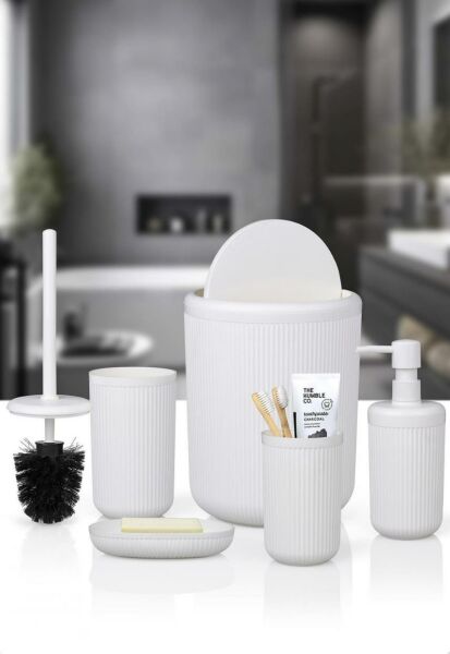 Okyanus Home Linea Beyaz Çizgili Yuvarlak Banyo Seti