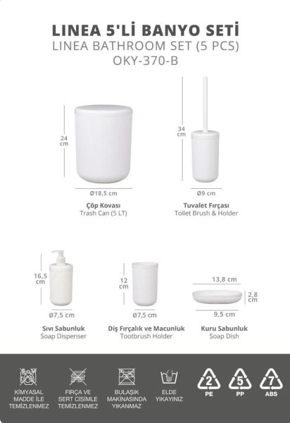 Okyanus Home Linea Beyaz Çizgili Yuvarlak Banyo Seti