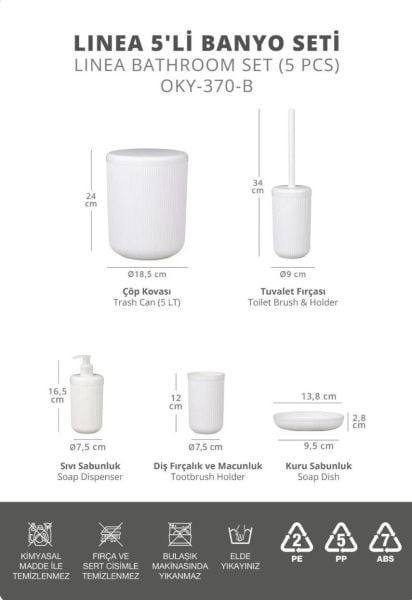 Okyanus Home Linea Beyaz Çizgili Yuvarlak Banyo Seti