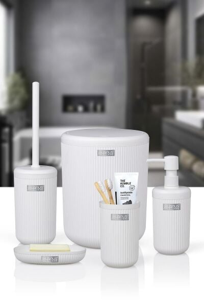 Okyanus Home Linea Beyaz Çizgili Yuvarlak Banyo Seti