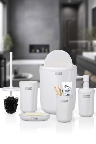 Okyanus Home Linea Beyaz Çizgili Yuvarlak Banyo Seti