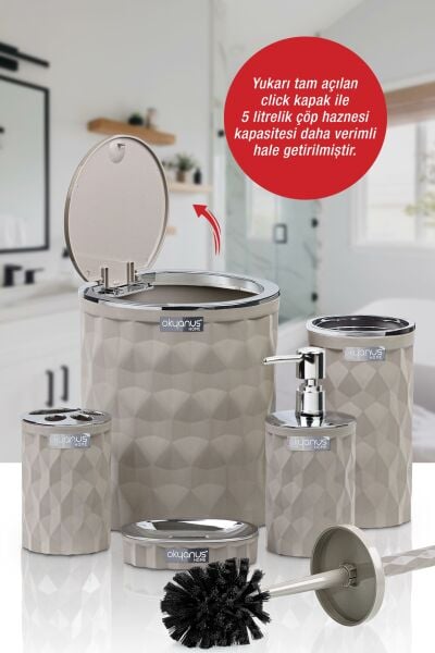 Okyanus Home Diamond Vizon Kromlu Click Kapak 5'li Banyo Seti