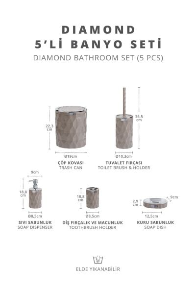 Okyanus Home Diamond Vizon Kromlu Click Kapak 5'li Banyo Seti