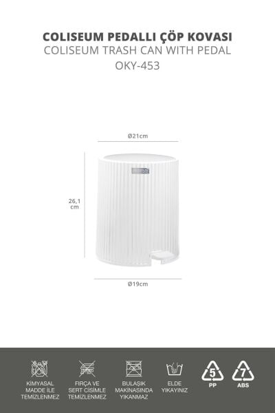 Okyanus Home Coliseum Beyaz Pedallı Çöp Kovası