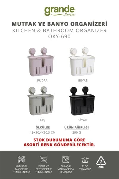 Okyanus Home Grande Mutfak ve Banyo Organizeri - 2 Fonksiyonlu - İster yapıştır, ister vidala
