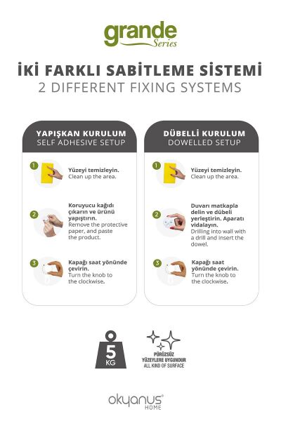 Okyanus Home Grande Mutfak ve Banyo Organizeri - 2 Fonksiyonlu - İster yapıştır, ister vidala