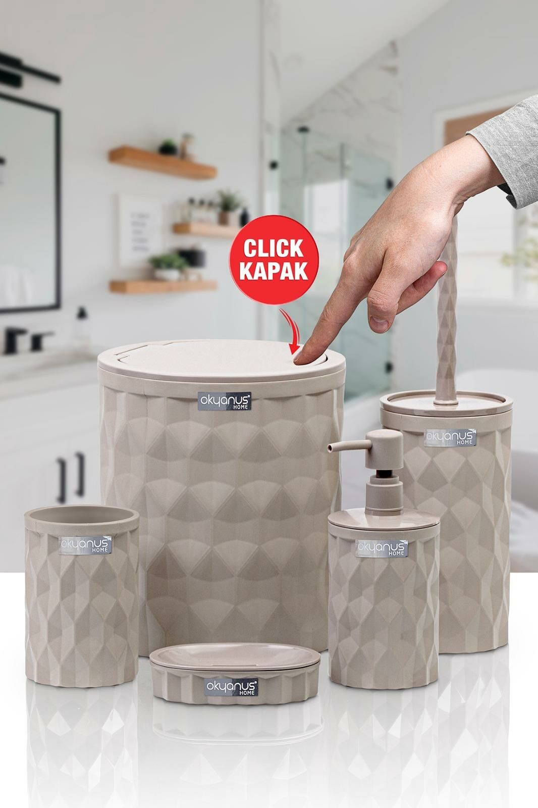 Okyanus Home Diamond Vizon Click Kapak 5'li Banyo Seti